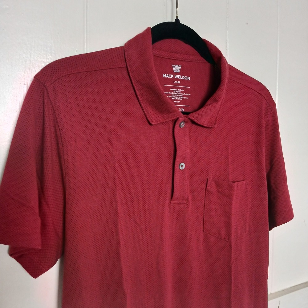 Mack Weldon Vesper Pocket Polo Mens Large Maroon Red Cotton Blend Stretch SS